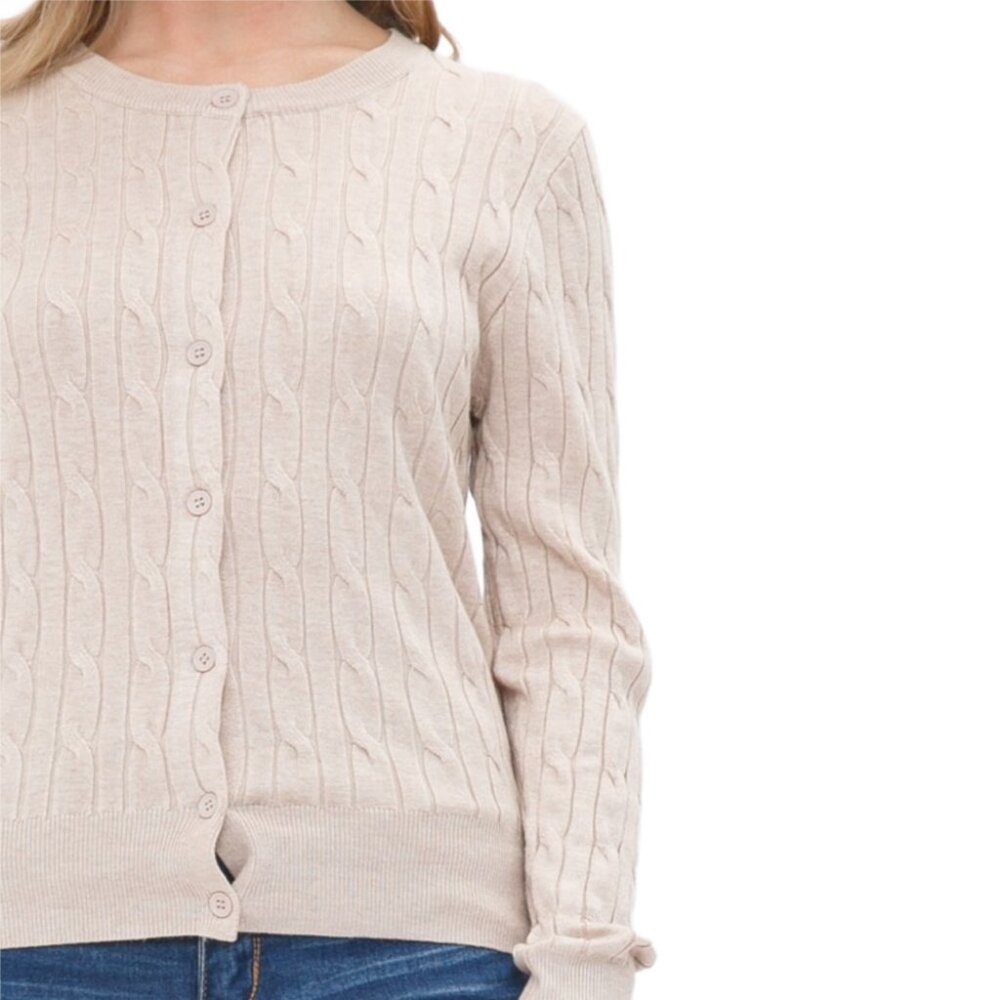 NWT- Women's Cielo Soft and Sexy Cable Knit Cardigan, Khaki - Picture 5 of 6